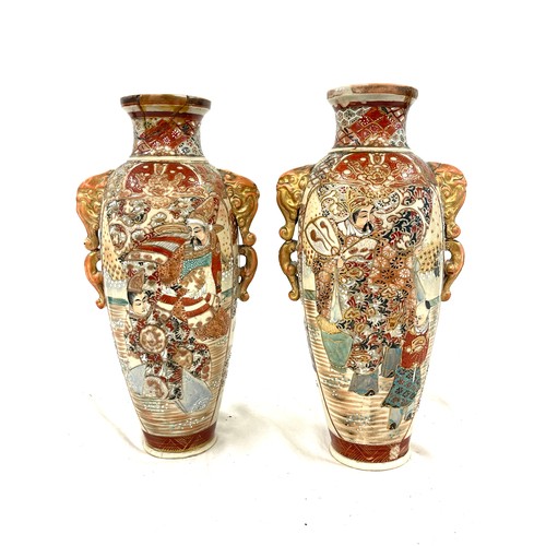 424 - Pair Oriental / Japanese  vases, approximately 12 inches tall, markings to base, both have sustained... 