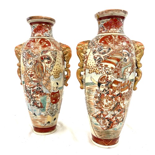 424 - Pair Oriental / Japanese  vases, approximately 12 inches tall, markings to base, both have sustained... 