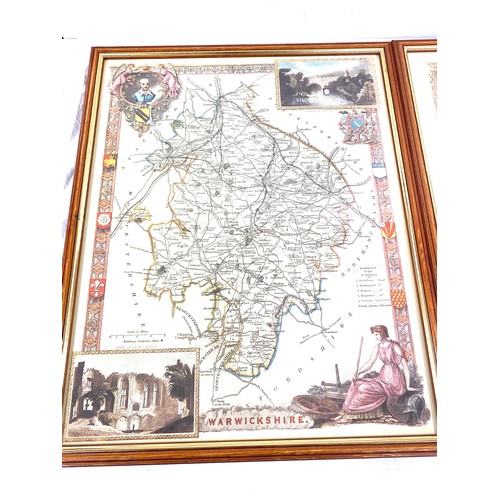 36 - 2 Framed maps of Warwickshire and Leicester, measures approx 21