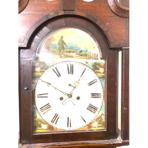 1 - Mahogany long case arch dial painted face grand father clock