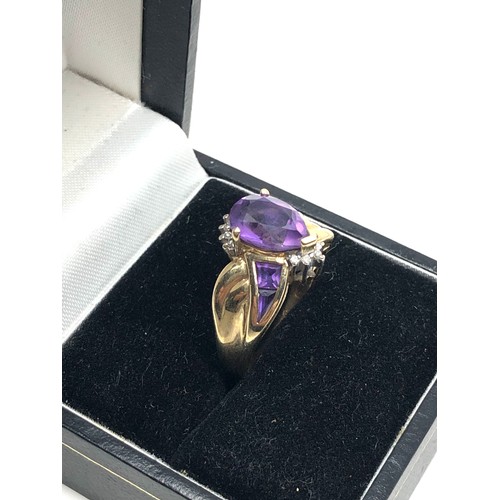 81 - 9ct gold amethyst & diamond ring 4.5g