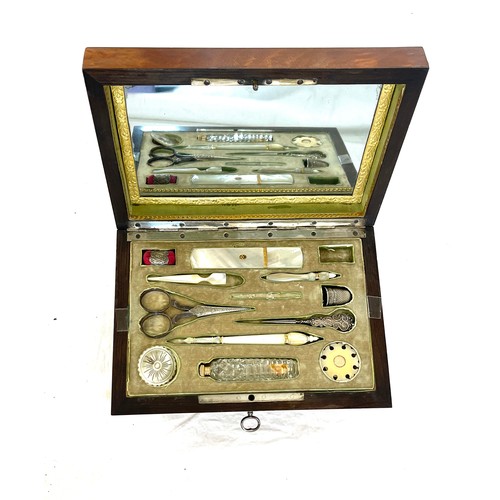 439 - Palais royal sewing box / vanity necessaire box & contents circa 1824 provenance inside box