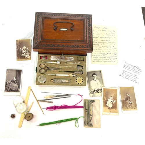 439 - Palais royal sewing box / vanity necessaire box & contents circa 1824 provenance inside box