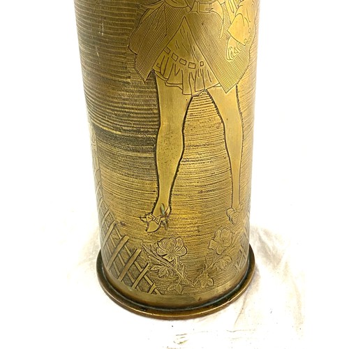 412 - Large french ww1 shell case marked 105 mle 1913 engraved with scantily clad lady height 39cm 10.5cm ... 