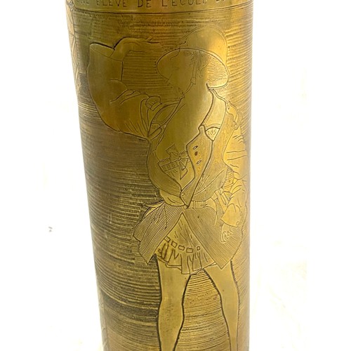 412 - Large french ww1 shell case marked 105 mle 1913 engraved with scantily clad lady height 39cm 10.5cm ... 