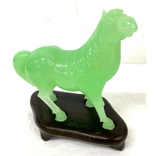 18 - Selection vintage artificial Emerald horses with stands, approximate measurements of largest horse o... 