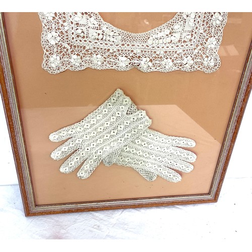 71 - Selection of framed lace samples includes Nottingham lace measures approx 25