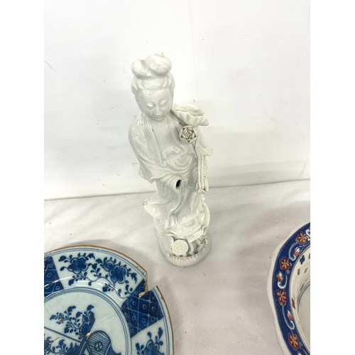 42 - Chinese chestnut basket, Chinese figure, Delft plate a/f