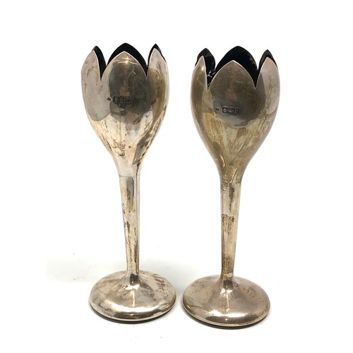 48 - Pair of scottish silver flower vases measure approx height 16.5cm filled bases total weight 240g