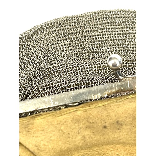 512 - Silver chainmail purse, leather lined 152g