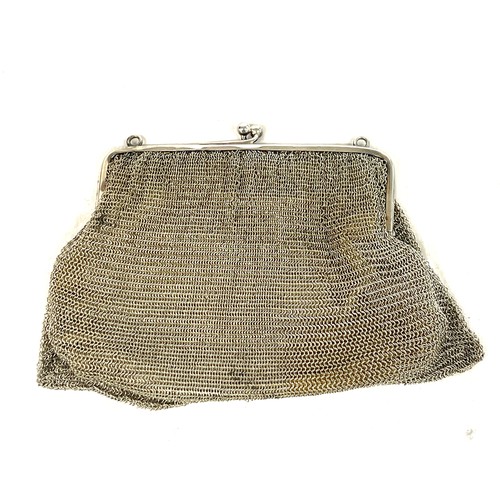 512 - Silver chainmail purse, leather lined 152g