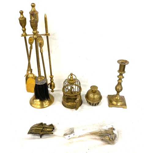 70 - Selection brassware to include companion set, bird cage etc