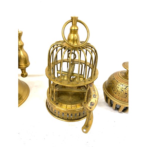 70 - Selection brassware to include companion set, bird cage etc