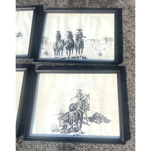 82 - Selection of framed prints by Clayton Turner, titled On the trial , Bad Ombres , Chuck Wagon, Maveri... 