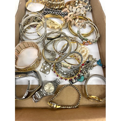 557 - Selection of ladies costume bangles and various ladies watches, all untested