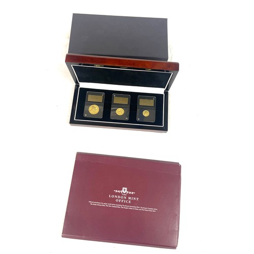 525 - Cased set of 2019 22ct gold proof Guinea's to include full, half and quarter mint coins