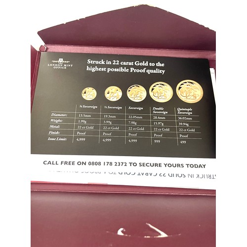 525 - Cased set of 2019 22ct gold proof Guinea's to include full, half and quarter mint coins