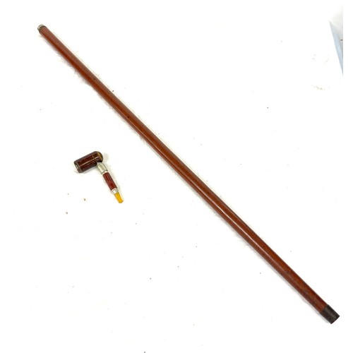 519 - Antique novelty walking cane, top unscrews to reveal a smoking pipe