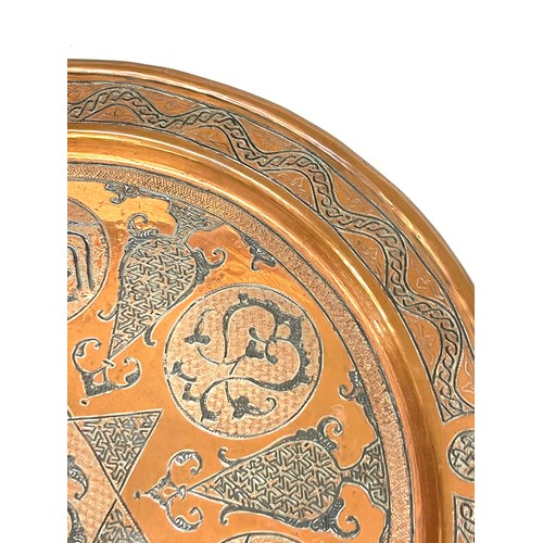 95 - Antique Islamic Cairo ware silver inlaid tray, approximate measurements 16 inches diameter