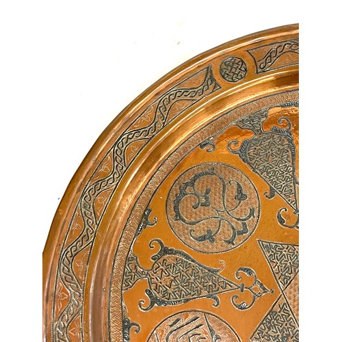 95 - Antique Islamic Cairo ware silver inlaid tray, approximate measurements 16 inches diameter