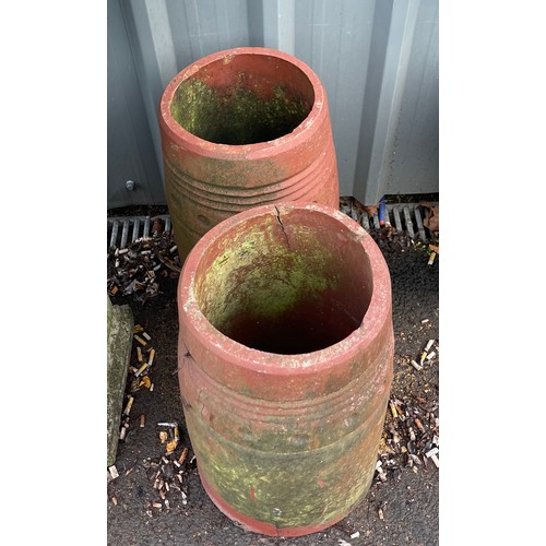 100E - 2 Terracotta chimney pots, approximate height 20 inches