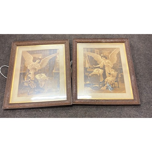 70 - Pair of religious carved framed prints each frame measures approx 23.5