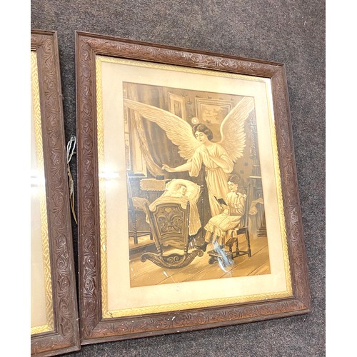 70 - Pair of religious carved framed prints each frame measures approx 23.5