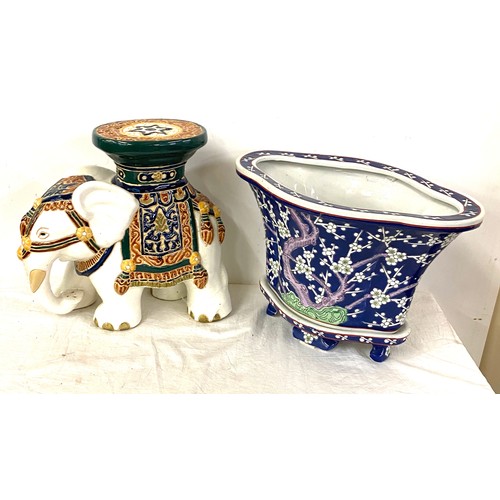 78 - Ceramic elephant plant stand and a ceramic plant pot on stand height of the elephant approx 11.5