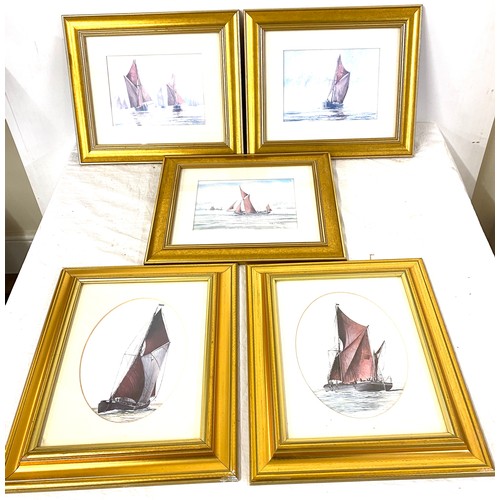 92 - 5 Framed water colour pictures of sail boats, signed John Watson measures approx 12.5