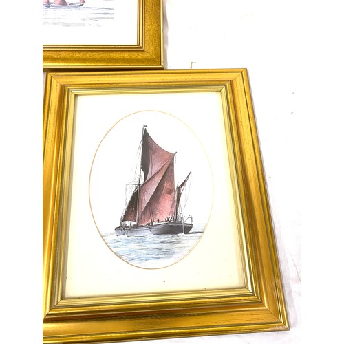 92 - 5 Framed water colour pictures of sail boats, signed John Watson measures approx 12.5