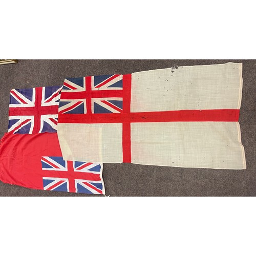 140 - Selection of vintage union jack flags etc, largest flag measures 54