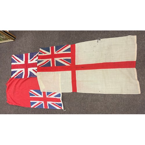 140 - Selection of vintage union jack flags etc, largest flag measures 54