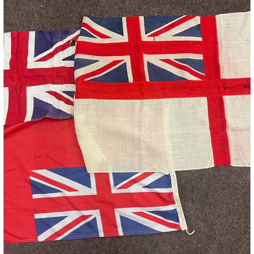 140 - Selection of vintage union jack flags etc, largest flag measures 54