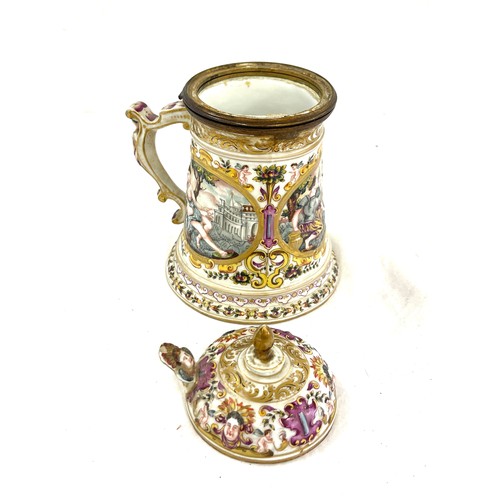 535 - Antique Porcelain lidded tankard after Meissen