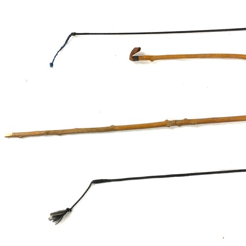 117 - Antique silver mounted riding crop and three buggy whips