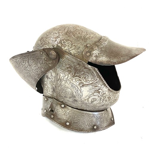 1 - Antique 19th century or older Knights helmet with universal etched decoration