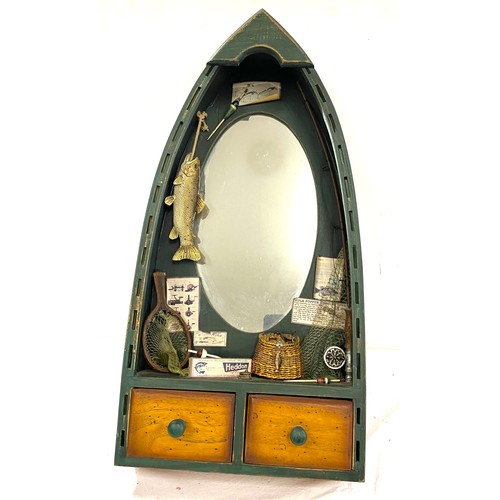 69 - Fishing boat bathroom mirror, approximate height 26 inches, width 13 inches