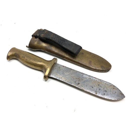 332 - Vintage c.e.heinke & co heavy divers knife with brass handle & scabbard