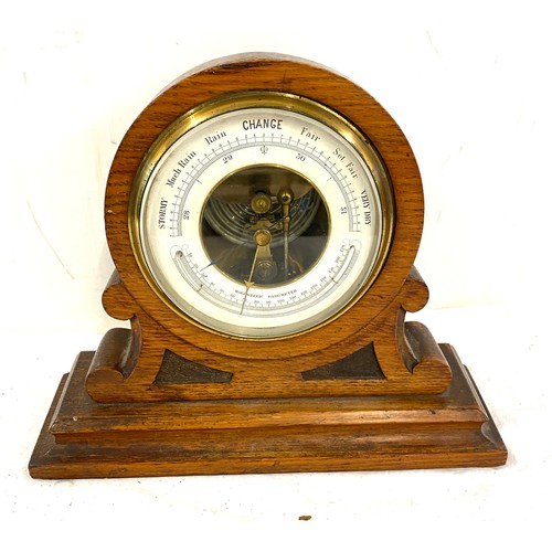 80 - Oak cased mantel barometer, overall height 9.5 inches