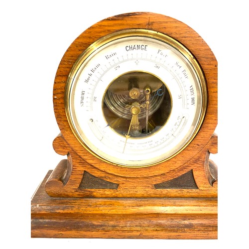 80 - Oak cased mantel barometer, overall height 9.5 inches