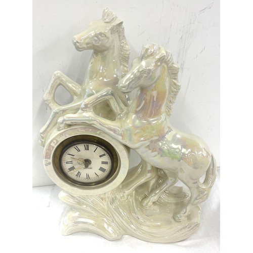 127 - Ornamental horse mantel clock, approximate height 15 inches, untested