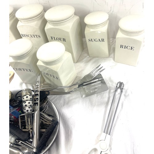 189 - Selection of condiment jars, kitchen utentils etc