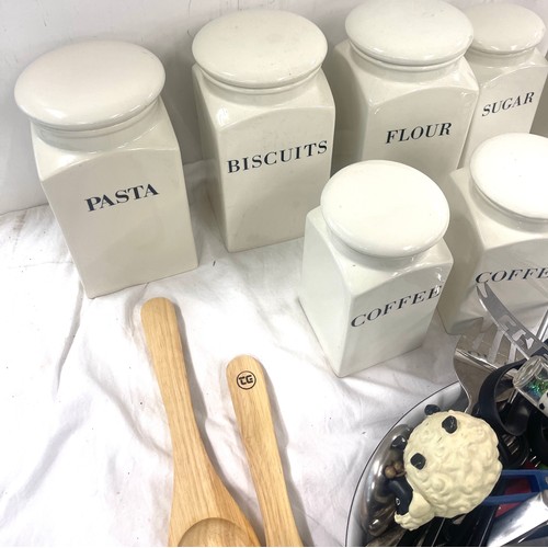 189 - Selection of condiment jars, kitchen utentils etc