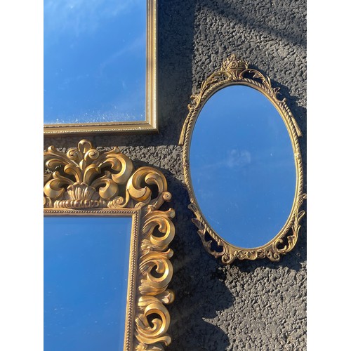 153 - 3 Gilt framed mirrors, largest measures approximately 26 by 14 inches