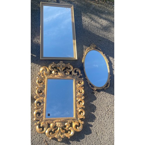 153 - 3 Gilt framed mirrors, largest measures approximately 26 by 14 inches