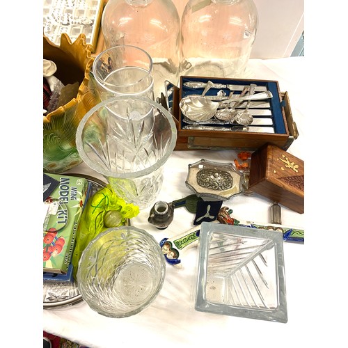 185 - Selection of miscellaneous items to include glass demijohns, jardiniere, pot clowns, glassware etc