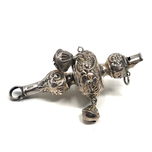 43 - Antique silver babies rattle & whistle 3 bells only