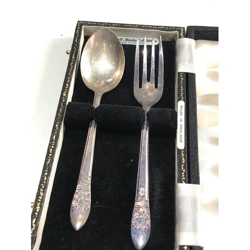 47 - 2 boxed  silver Christening spoon & forks in fitted boxes sheffield & Birmingham silver hallmarks sp... 