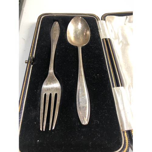 47 - 2 boxed  silver Christening spoon & forks in fitted boxes sheffield & Birmingham silver hallmarks sp... 