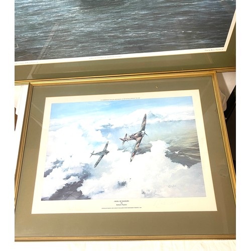 130 - Large framed military prints to include HMS invisible, Dual of Eagles signed by Robert Taylor, large... 